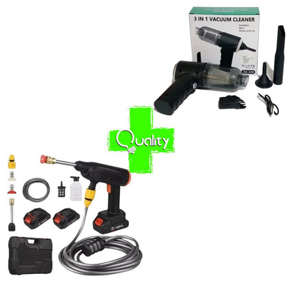 COMBO LIQUIDACIÓN DE VERANO: Hidrolavadora + (Aspiradora Portátil + Doble Batería + Maletín)