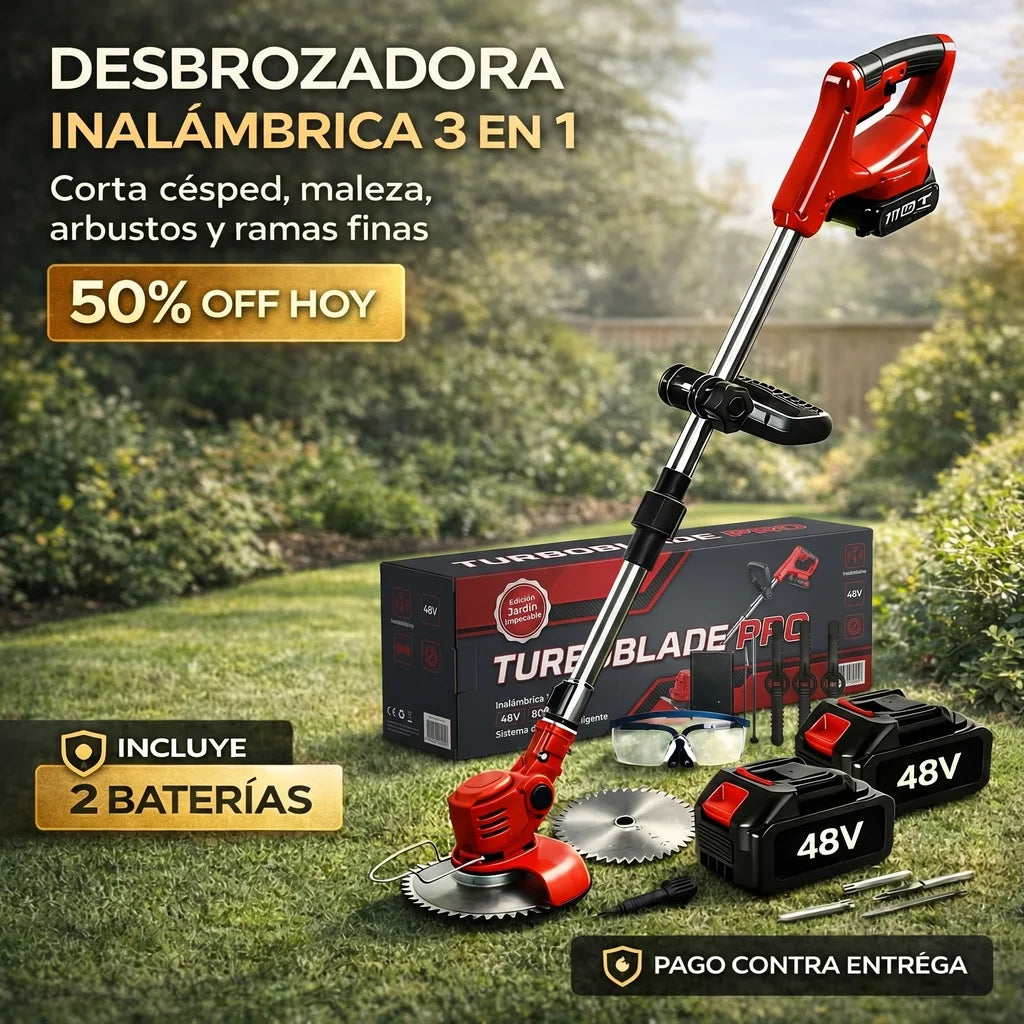 *Kit TurboBlade PRO* (Edición Jardín Impecable) - Desbrozadora 3 en 1 + 2ª Batería GRATIS + Pack PRO de 7 Accesorios GRATIS