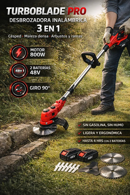 turboblade pro- Desbrozadora Intalámbrica 3 en 1 (Para Césped, Maleza densa y Arbustos/ramas)