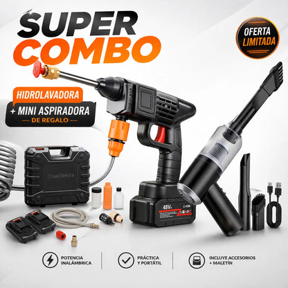 COMBO ESPECIAL: Hidrolavadora + (Aspiradora Portátil + Doble Batería + Maletín)